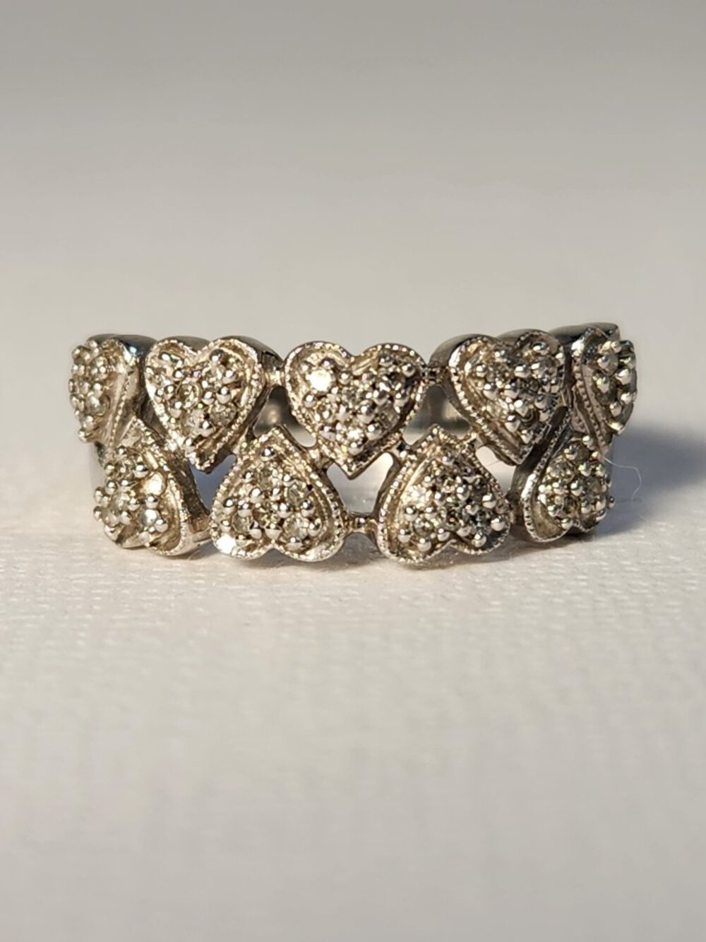 VTG 925 Edgy Vibe Romantic Promise Pavé Heart Band Ring Sz 7